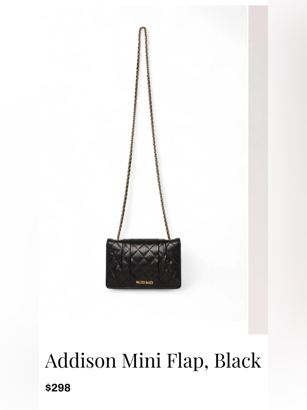 Walter Baker Black Quilted Mini Flap with Gold Chain